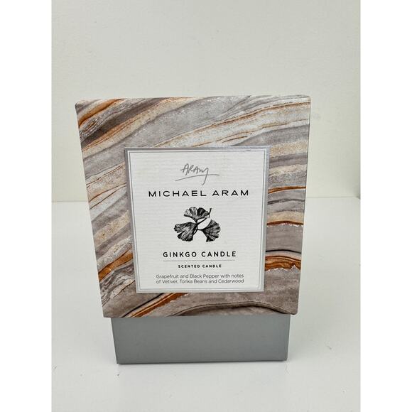 Michael Aram Ginkgo Candle Original Box Grapefruit Black Pepper Silver Tone NEW - Picture 2 of 7